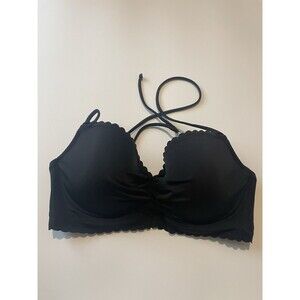 Victoria’s Secret Black Swimsuit Bikini Top Wired 34C Light Padding Halter